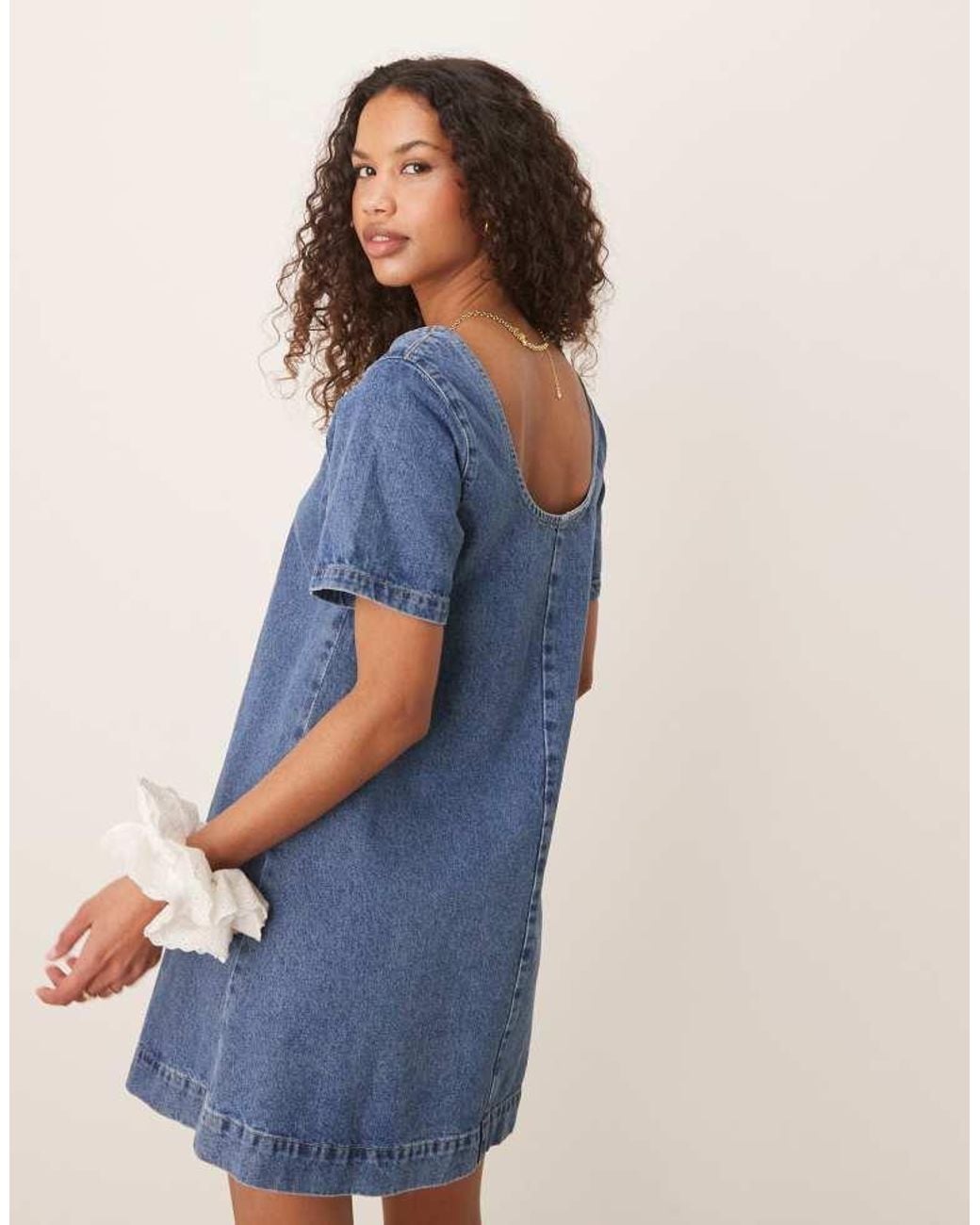 ASOS Blue Denim Scoop Neck Mini Dress