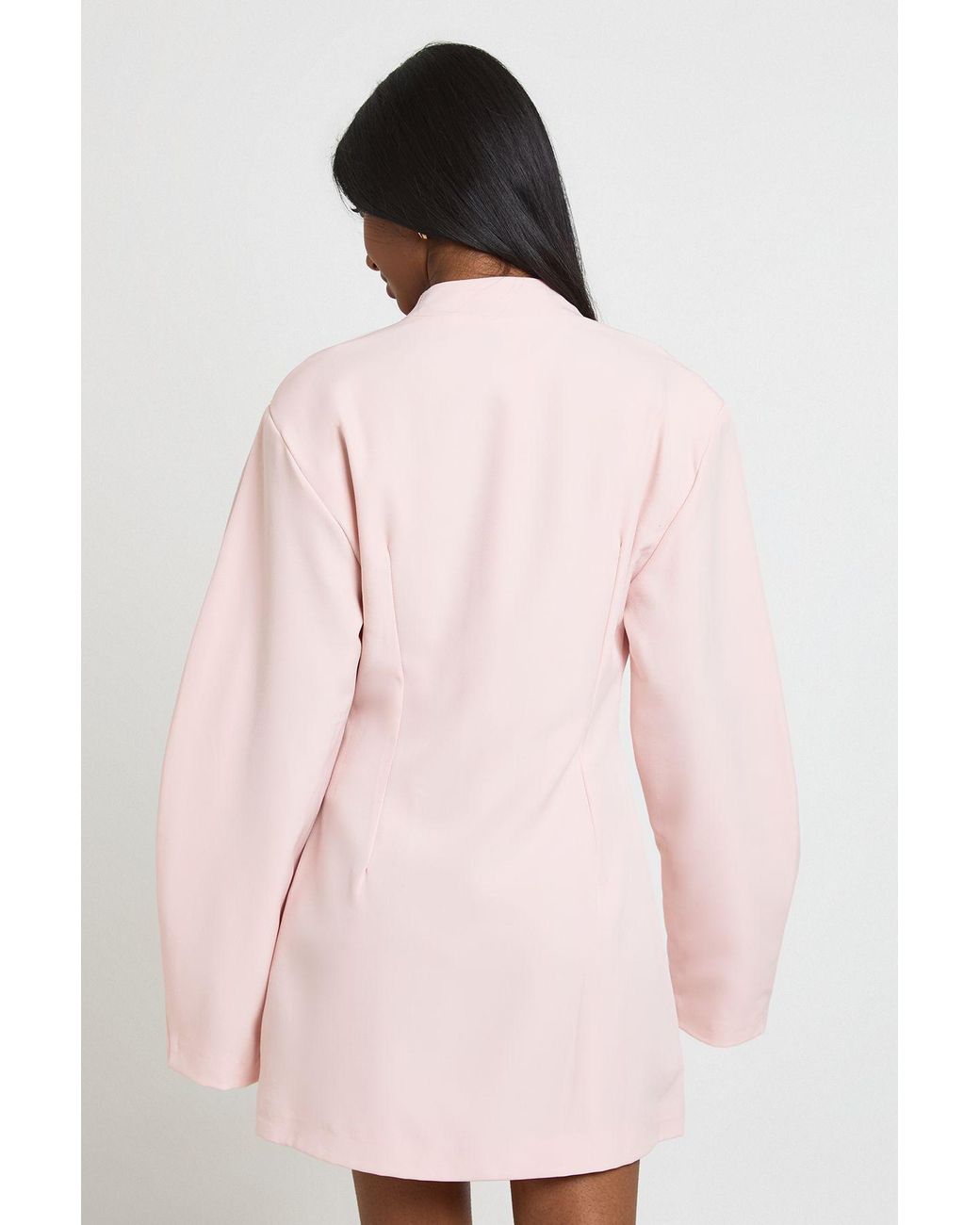 Boohoo Pink Structured Shoulder Pad Wrap Balloon Sleeve Blazer Dress