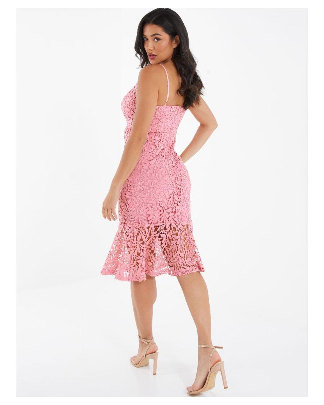 Light pink hotsell lace midi dress