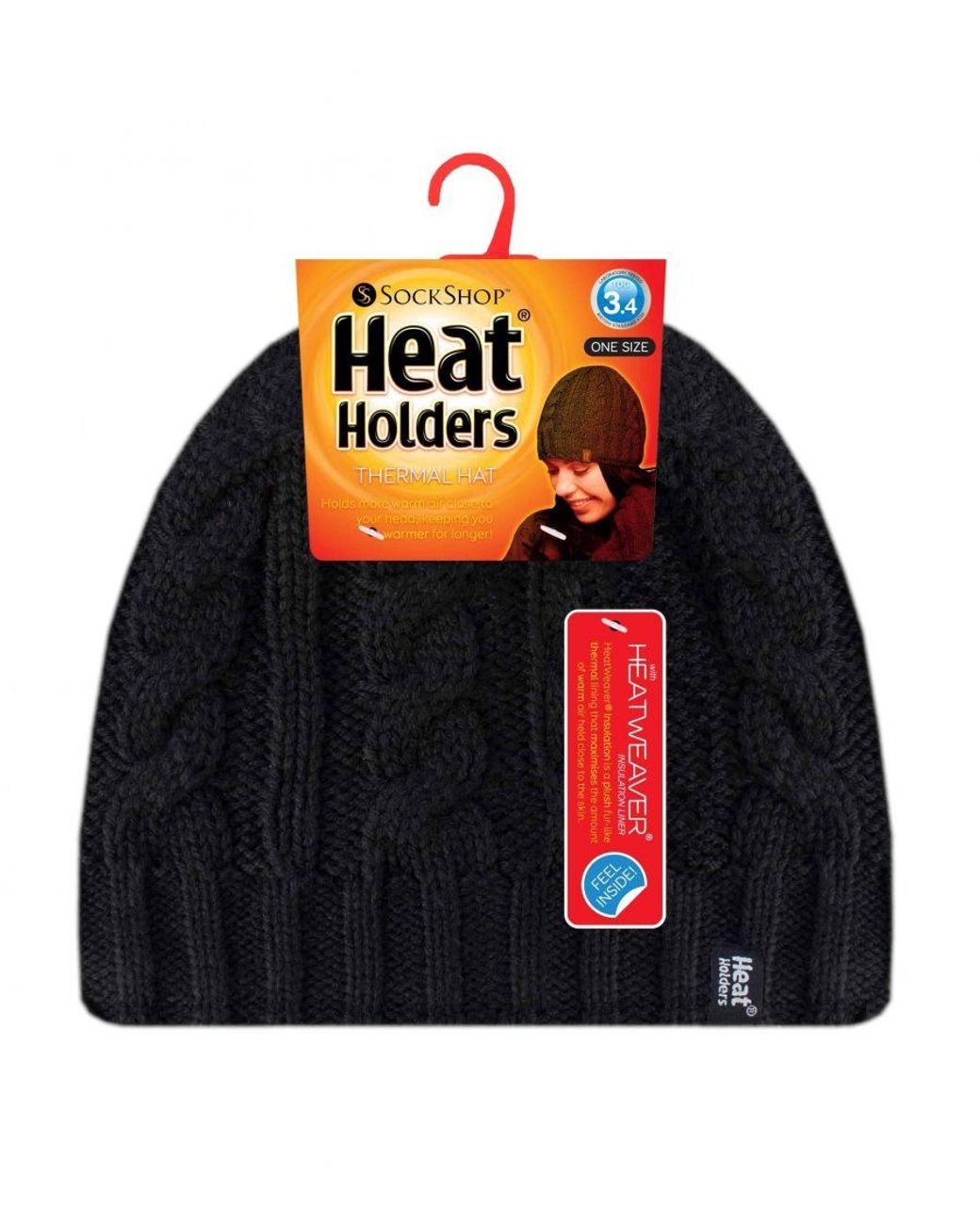 Heat Holders Black Thermal Fleece Lined Cable Knit Winter Hat