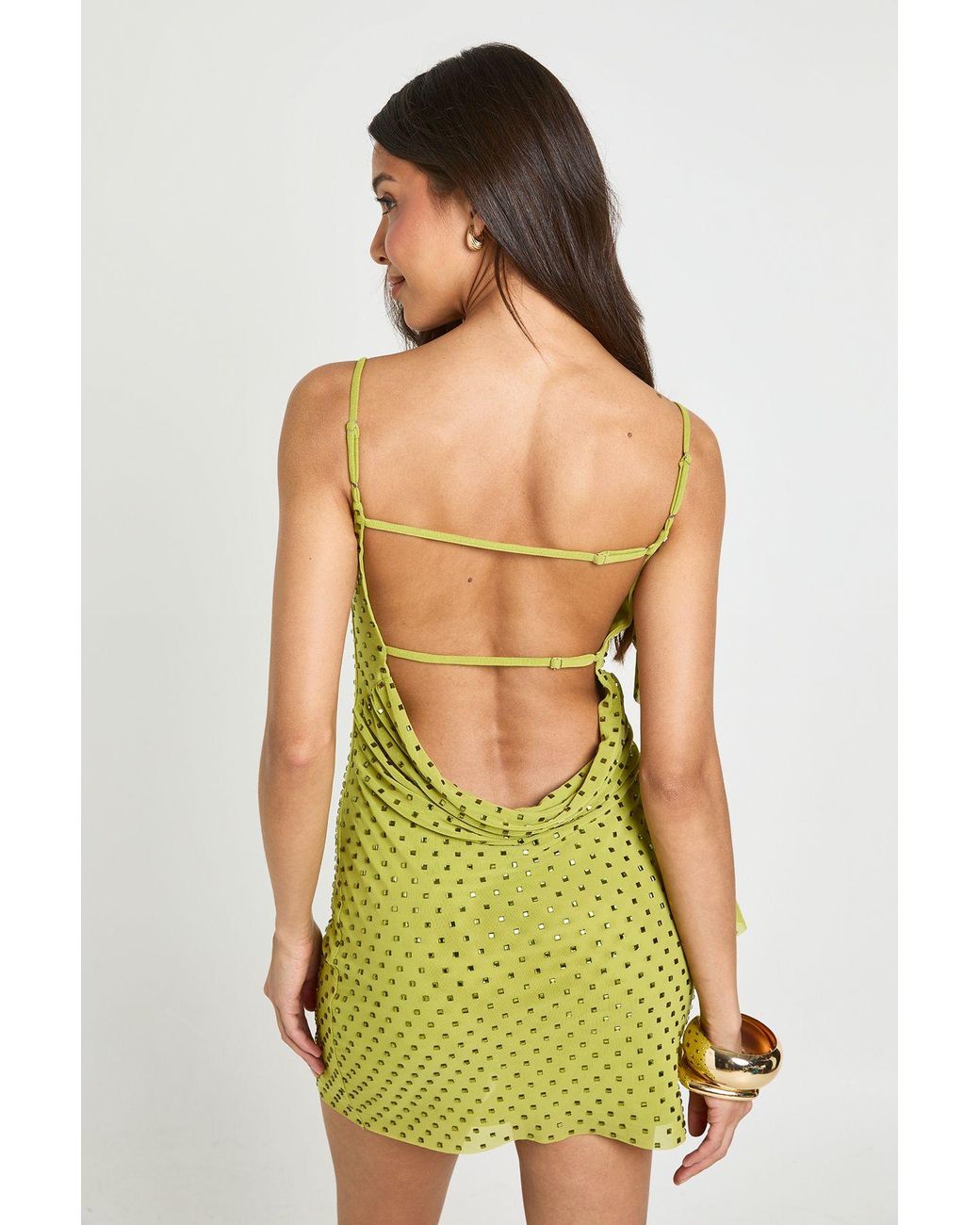 Boohoo Black Premium Hotfix Cowl Back Detail Mini Dress