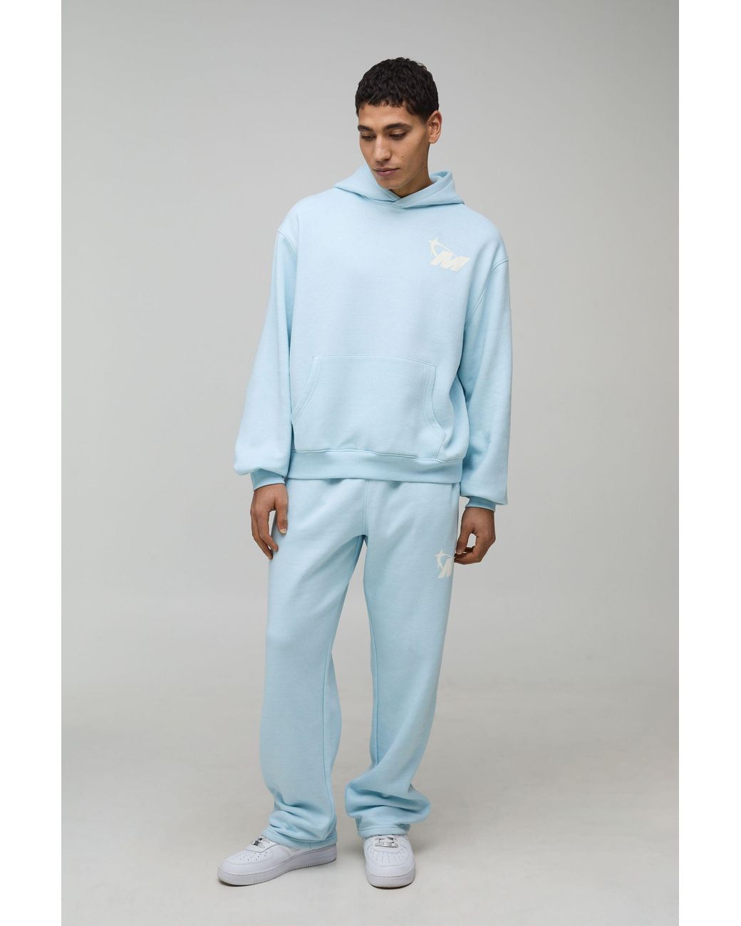 BoohooMAN Blue Oversized Boxy M Star Hoodie & Baggy Jogger Tracksuit for men