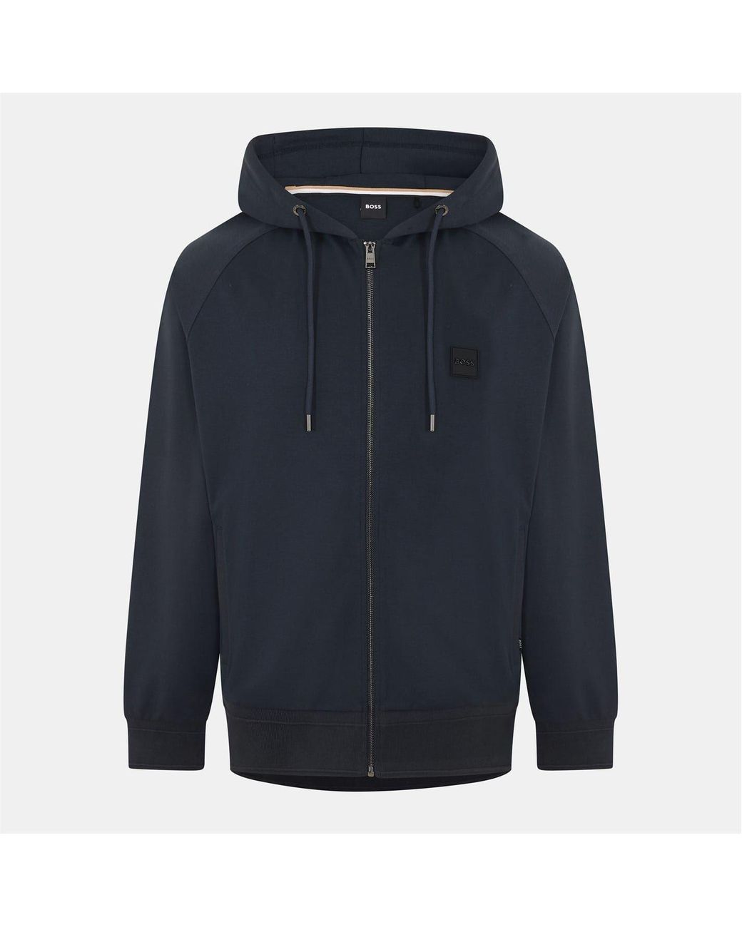 Boss Blue Steele Hooded Ribbed Cuff Full Zipper Zipped Pocket Solid Patterned Jacket for men