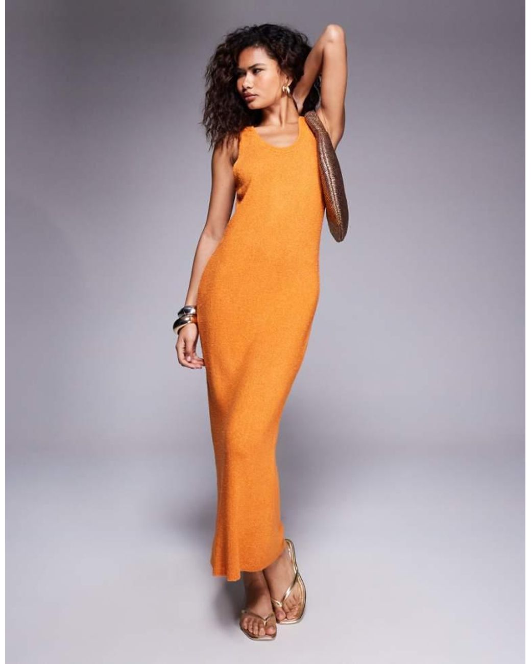 ASOS Blue Knitted Scoop Neck Textured Midaxi Dress