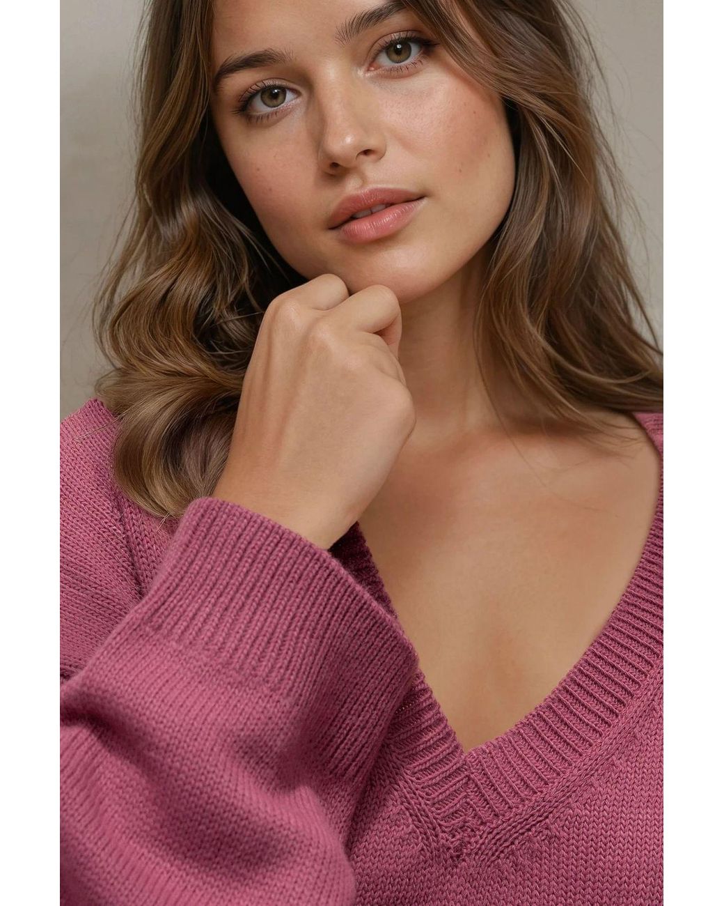 Hiccup Purple Thick Knit V-Neck Sweater