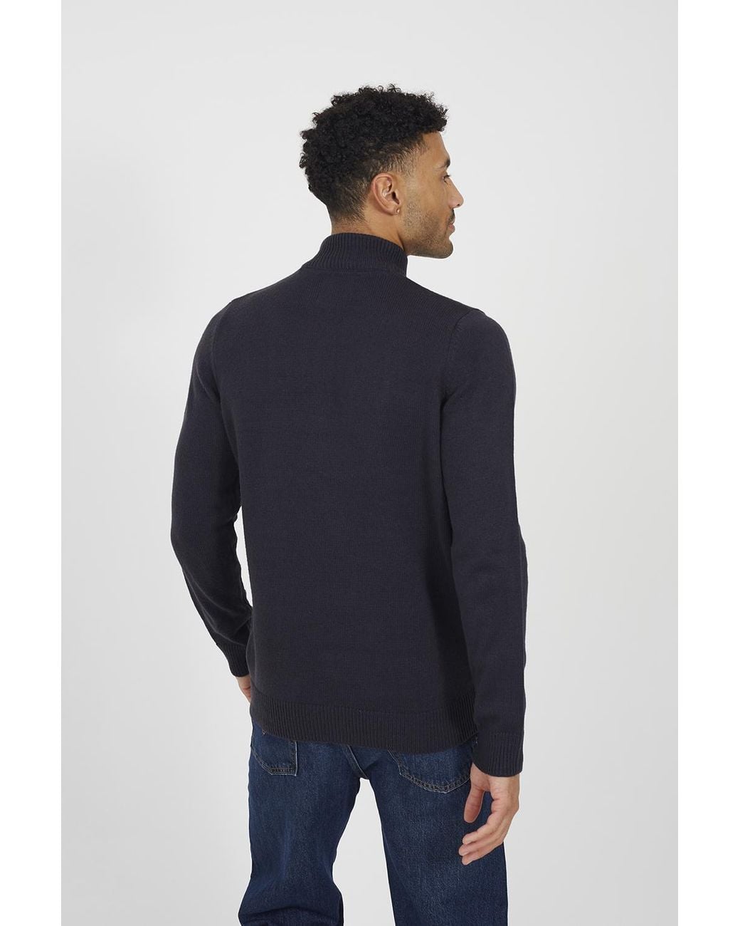Brave Soul Blue Quarter Zip Funnel Neck Sweater for men