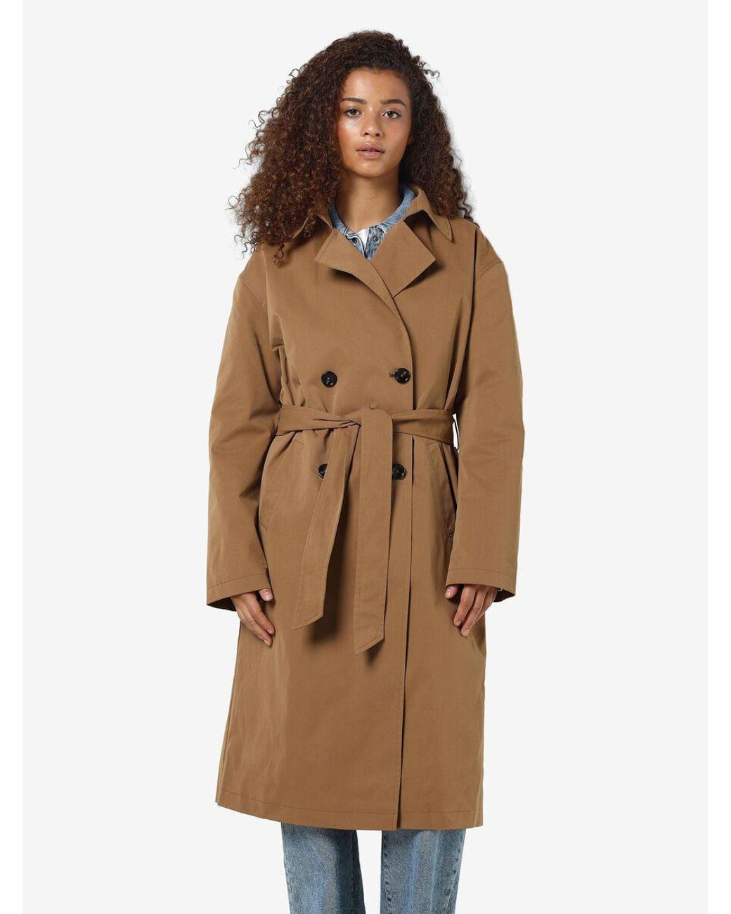 Noisy May Brown Trench Long Coat Classic Lapel Belted Jacket for men