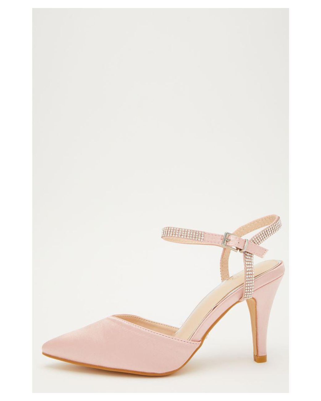 Quiz Pink Satin Diamante Strap Court Heels in Natural Lyst UK