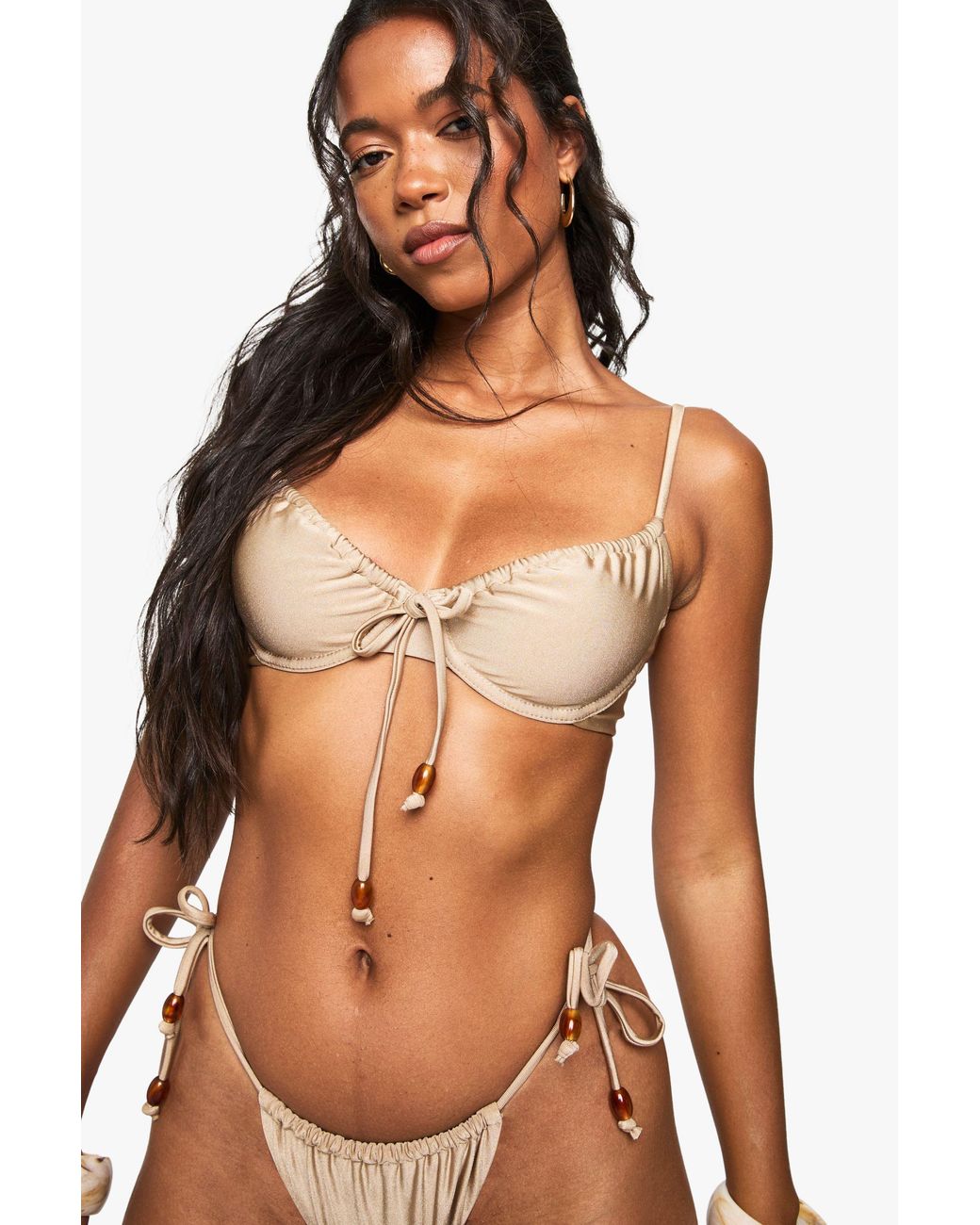 Boohoo Brown Bead Charm Underwire Bikini Top
