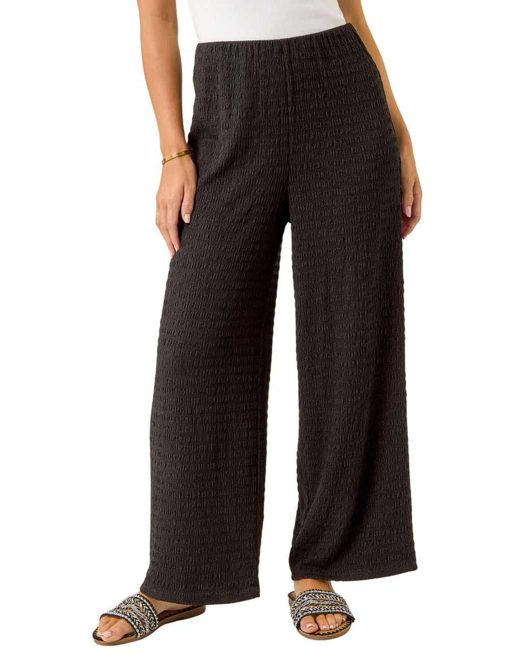 Roman Black Petite Textured Stretch Trouser