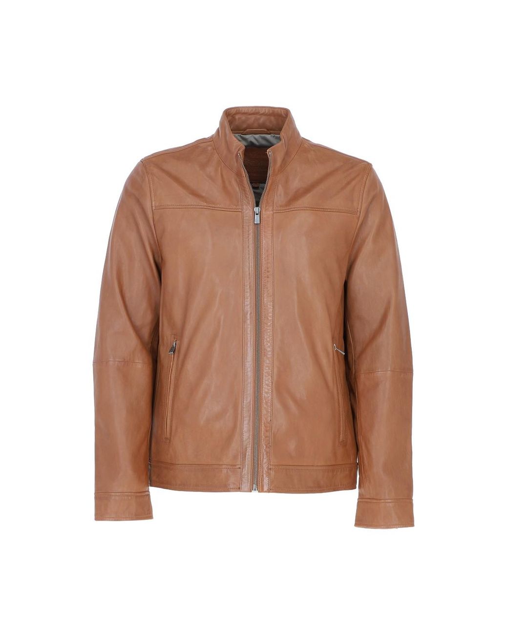 Ashwood Leather Brown 'Strada Nera' Real Mandarin Collar Zip-Up Casual Jacket for men