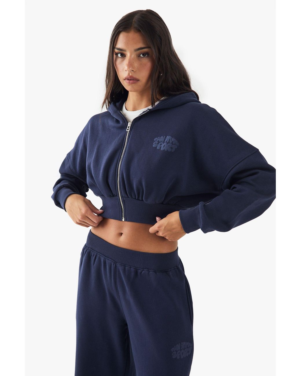 DSGN Studio Blue Sport Bubble Print Boxy Crop Zip Through Hoodie