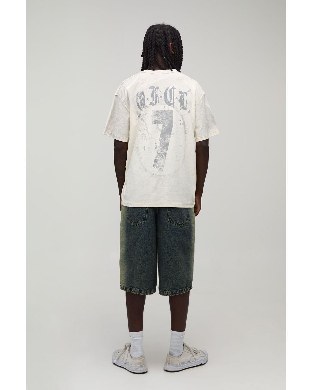 BoohooMAN White Oversized Exposed Seam Print Spray Wash T-Shirt Cotton for men