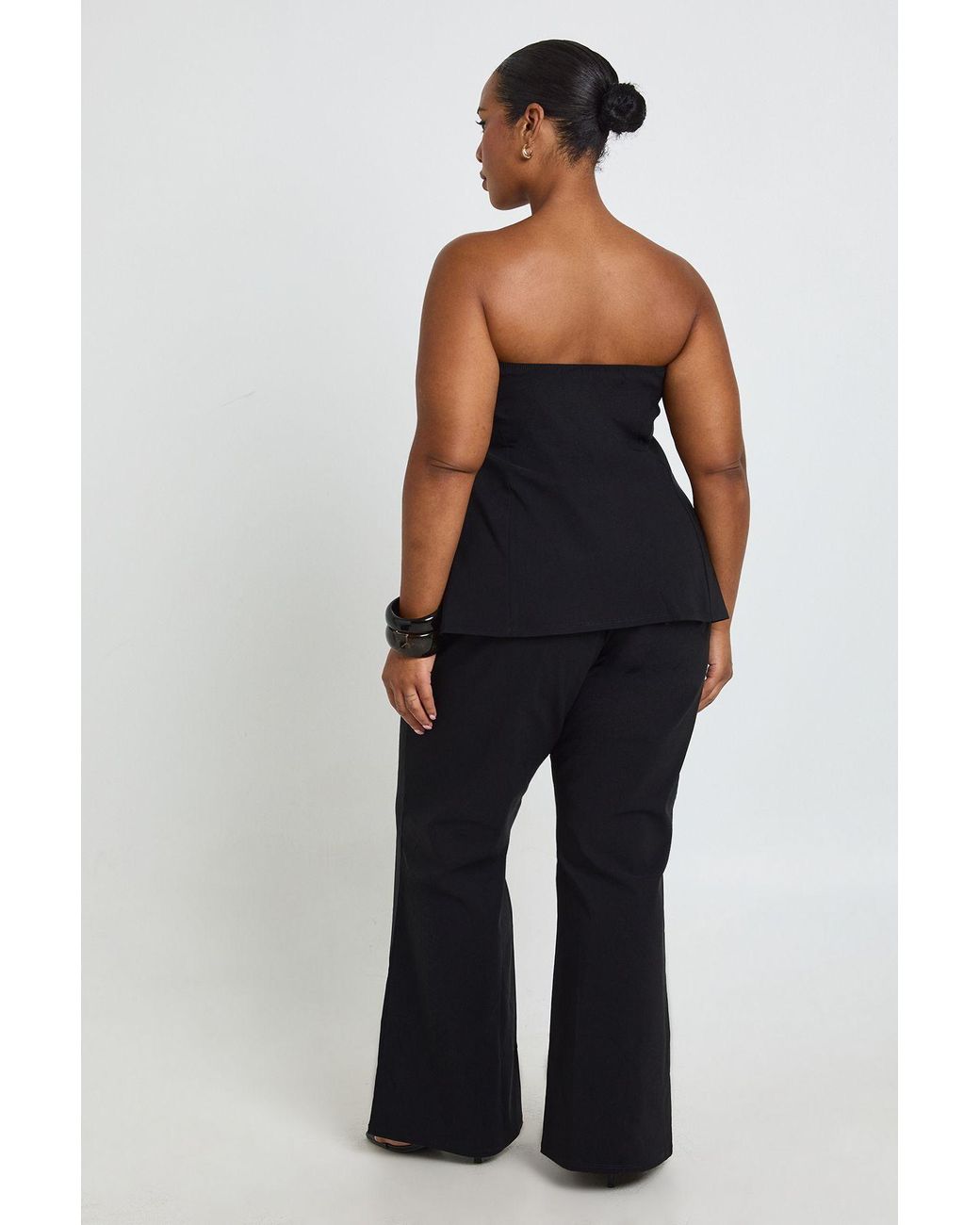 Boohoo Blue Bengaline Corset Detail Bandeau Top And Flared Leg Trouser Co Ord