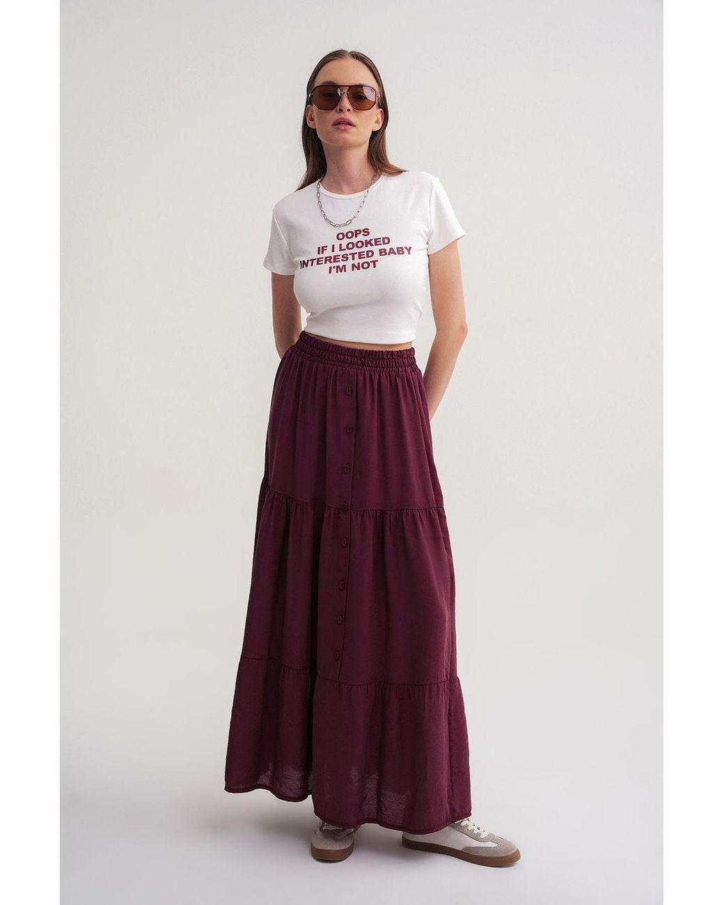 MixRay Red High Waist Maxi Skirt