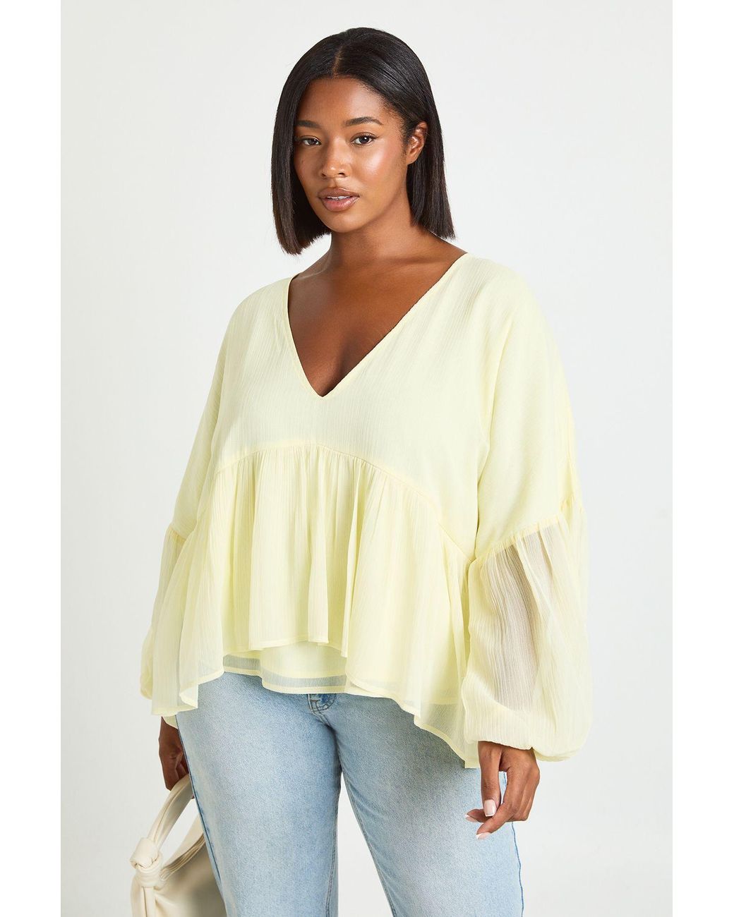 Boohoo White Plus Chiffon Ruffle Plunge Blouse