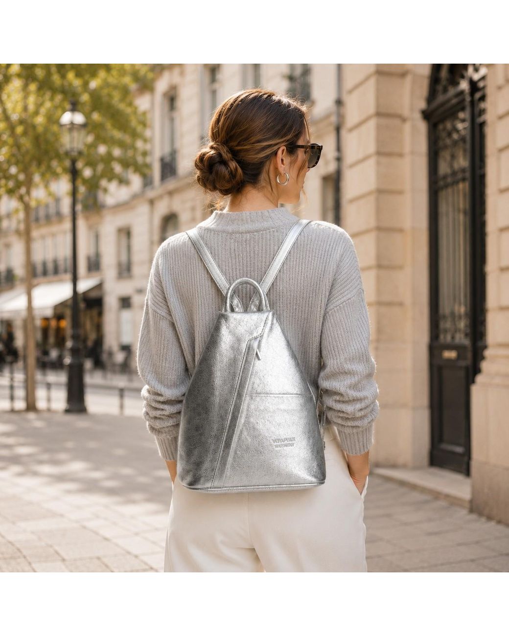 Woodland Leathers Gray Italian Leather Convertible Backpack Vera Pelle Anti-Theft Rucksack