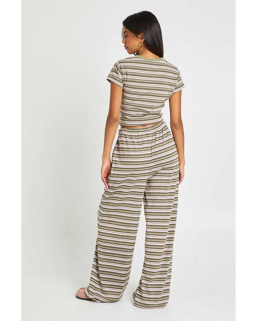 Boohoo White Stripe Rib Straight Leg Trouser