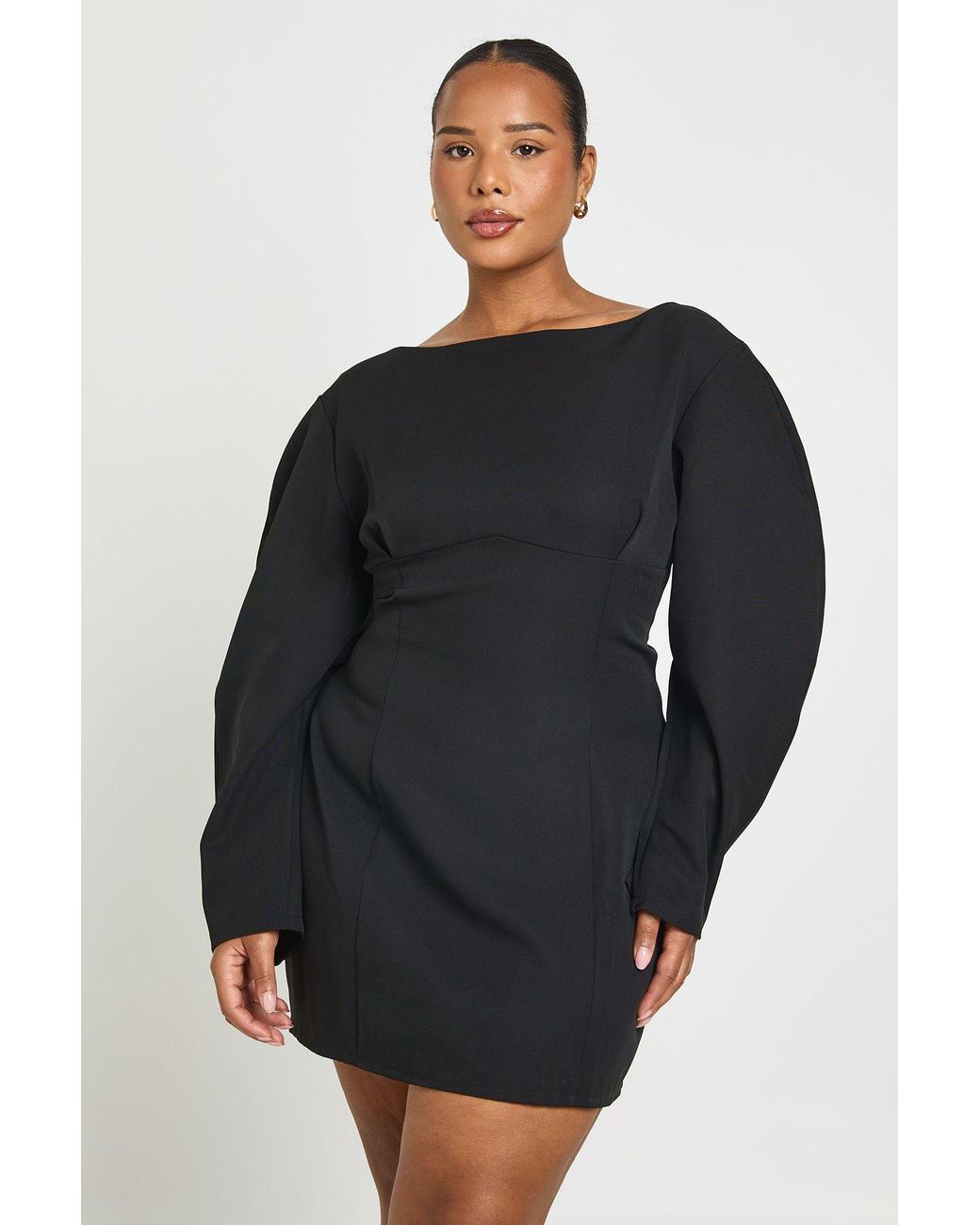 Boohoo Black Plus Barrel Sleeve Slash Neck A Line Mini Dress