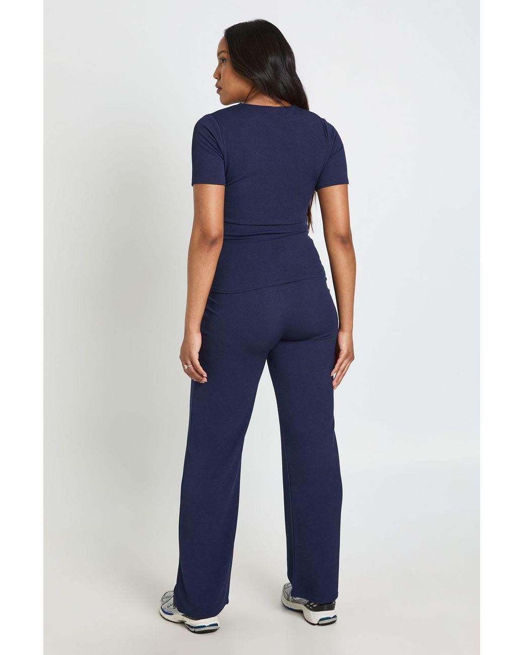 Boohoo Blue Maternity Soft Knit Button Cardigan & Wide Leg Trouser