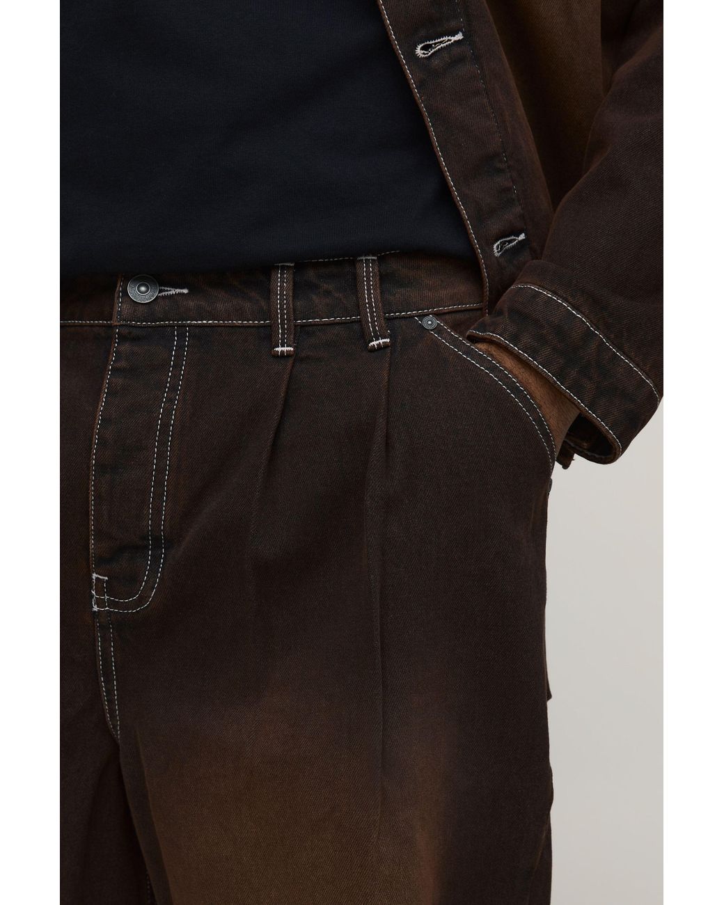 BoohooMAN Black Plus Tinted Washed Pleat Front Parachute Longline Denim Jorts for men