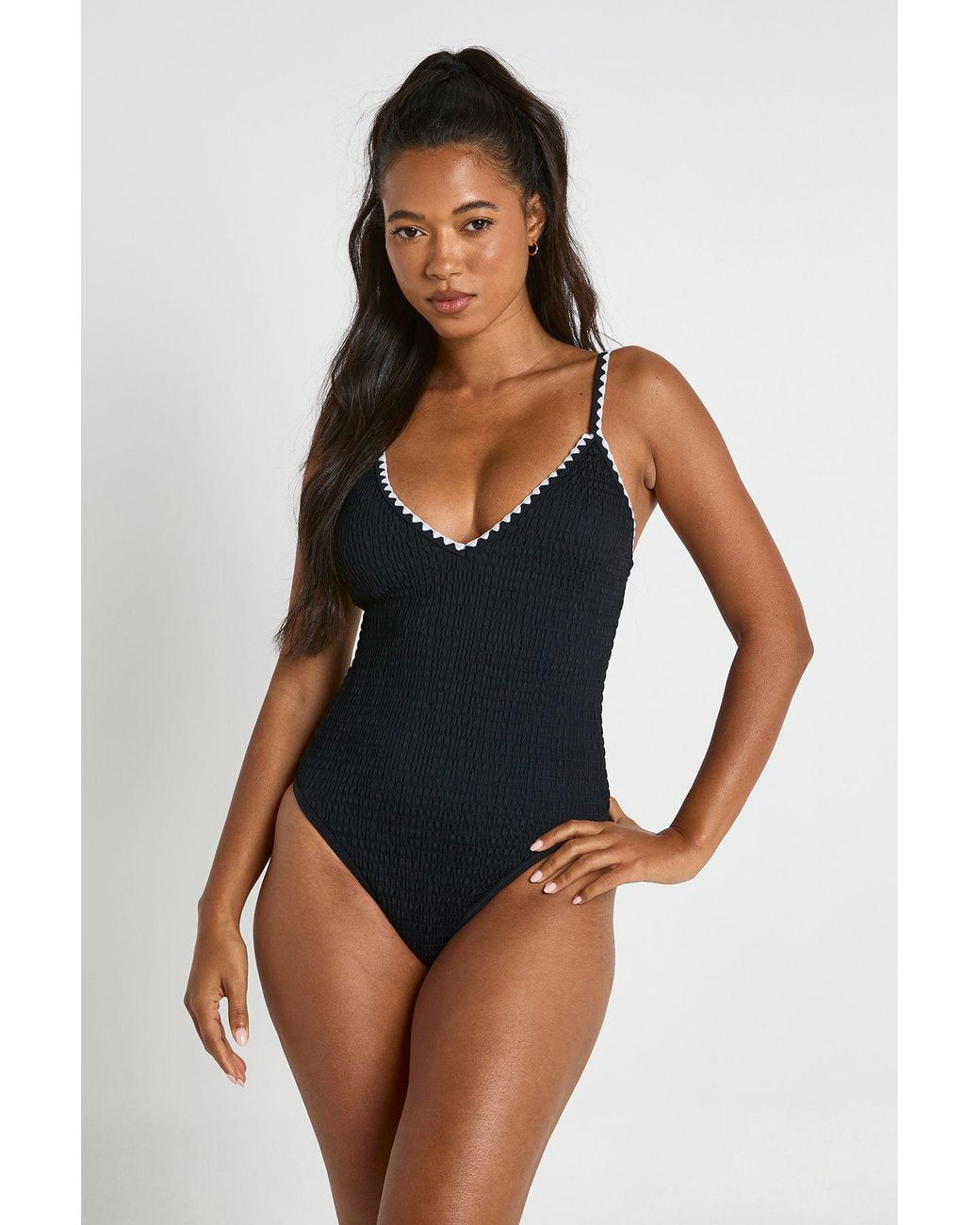 Boohoo Blue Contrast Stitch Swimsuit