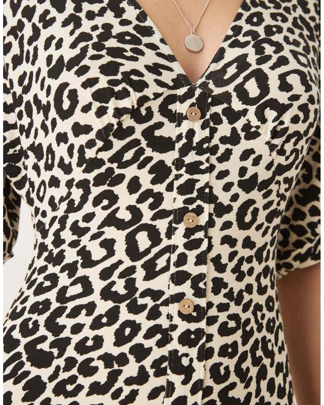ASOS Natural Roll Sleeve Button Front Midi Tea Dress