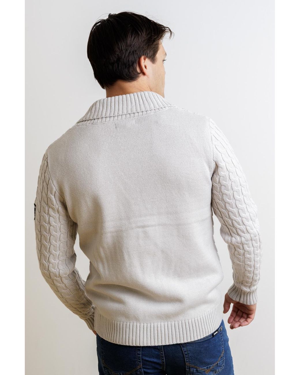 Firetrap Gray Wool Blend Shawl Collar Cable Cardigan for men