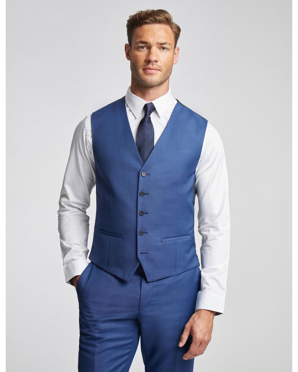 Ted Baker Blue Slim Fit Sharkskin Waistcoat for men