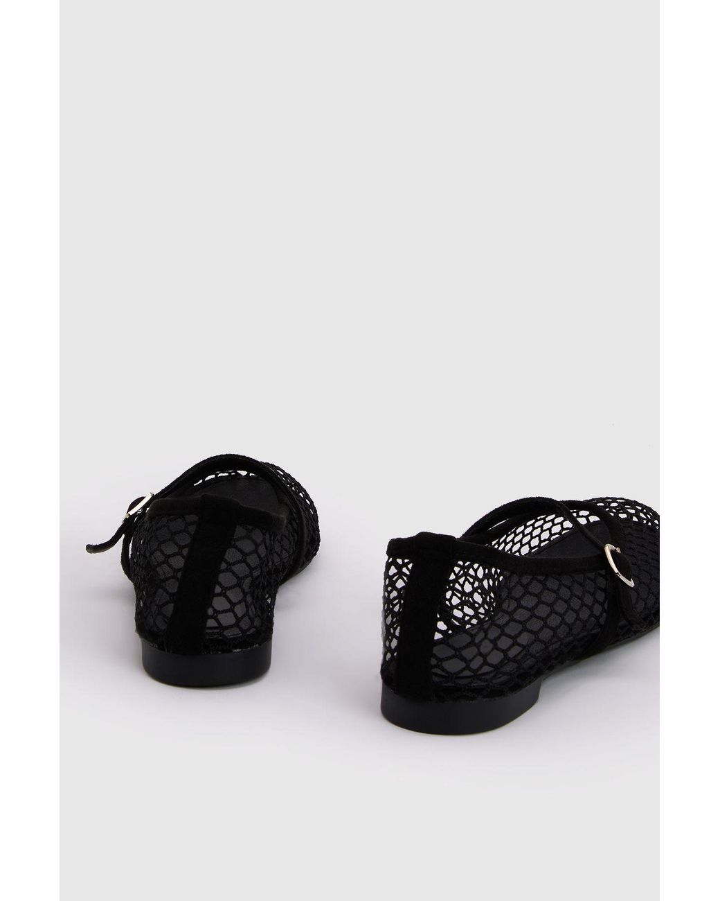 Oasis Black Tilly Mesh Mary-Jane Faux Leather Ballet Pumps