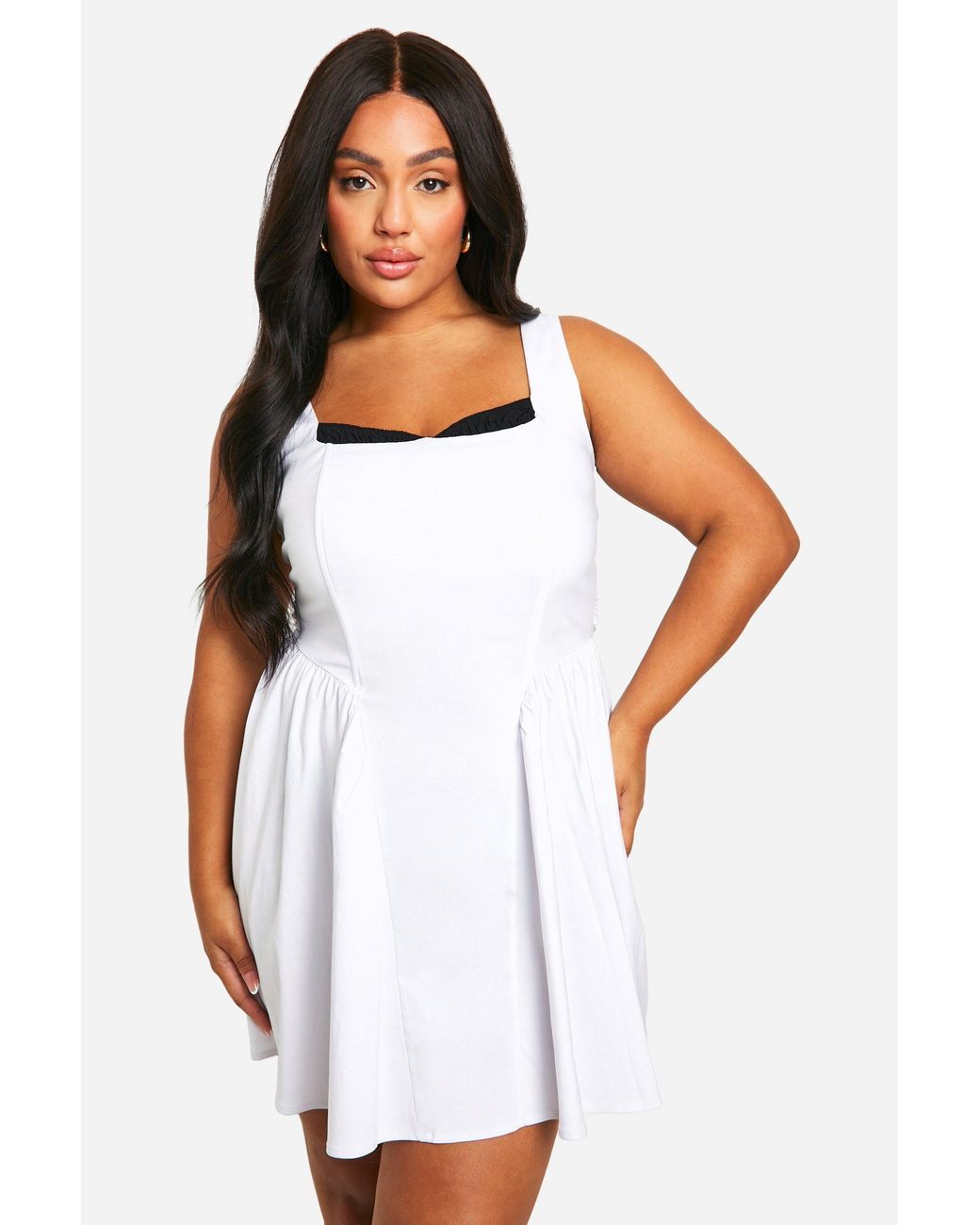 Boohoo White Plus Bengaline Milkmaid Mini Dress
