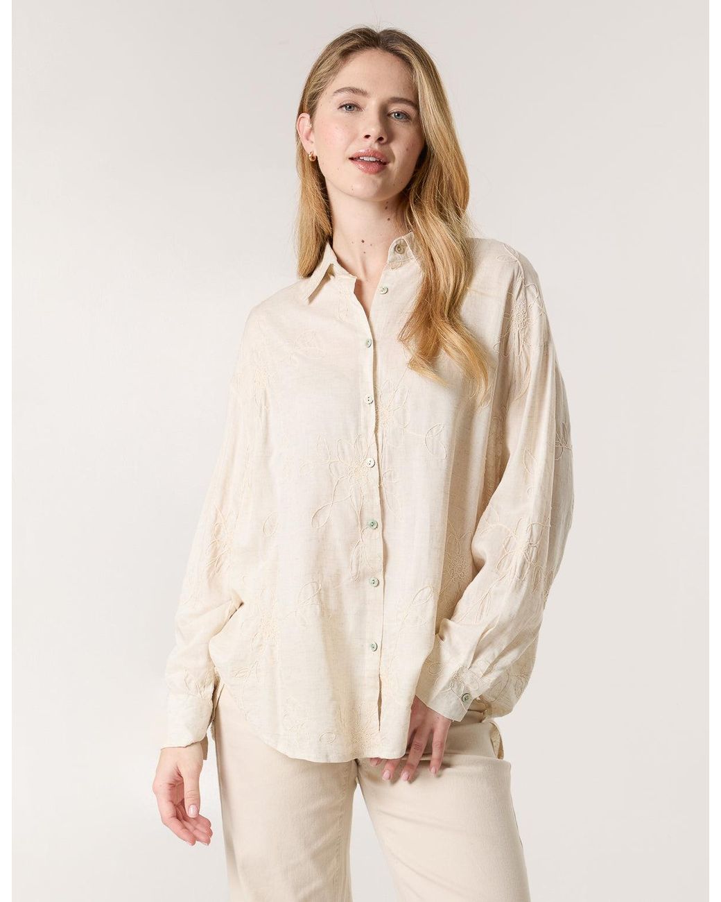 Blue Vanilla Natural Embroidered Linen Shirt