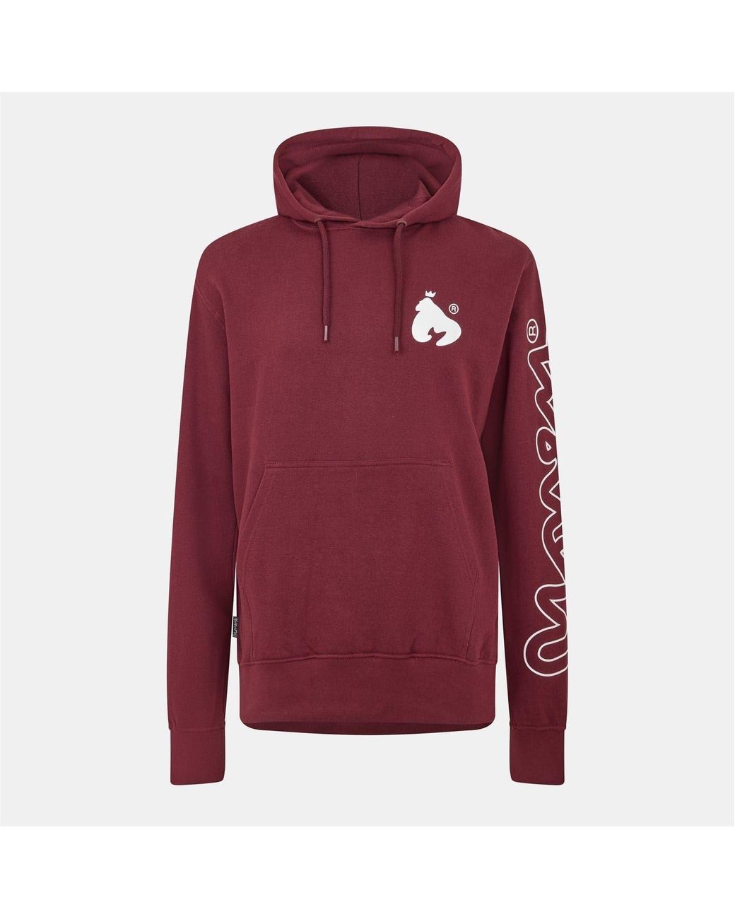 Money Red Hooded Neck Long Sleeve Sweatshirt With Kangaroo Pocket for men