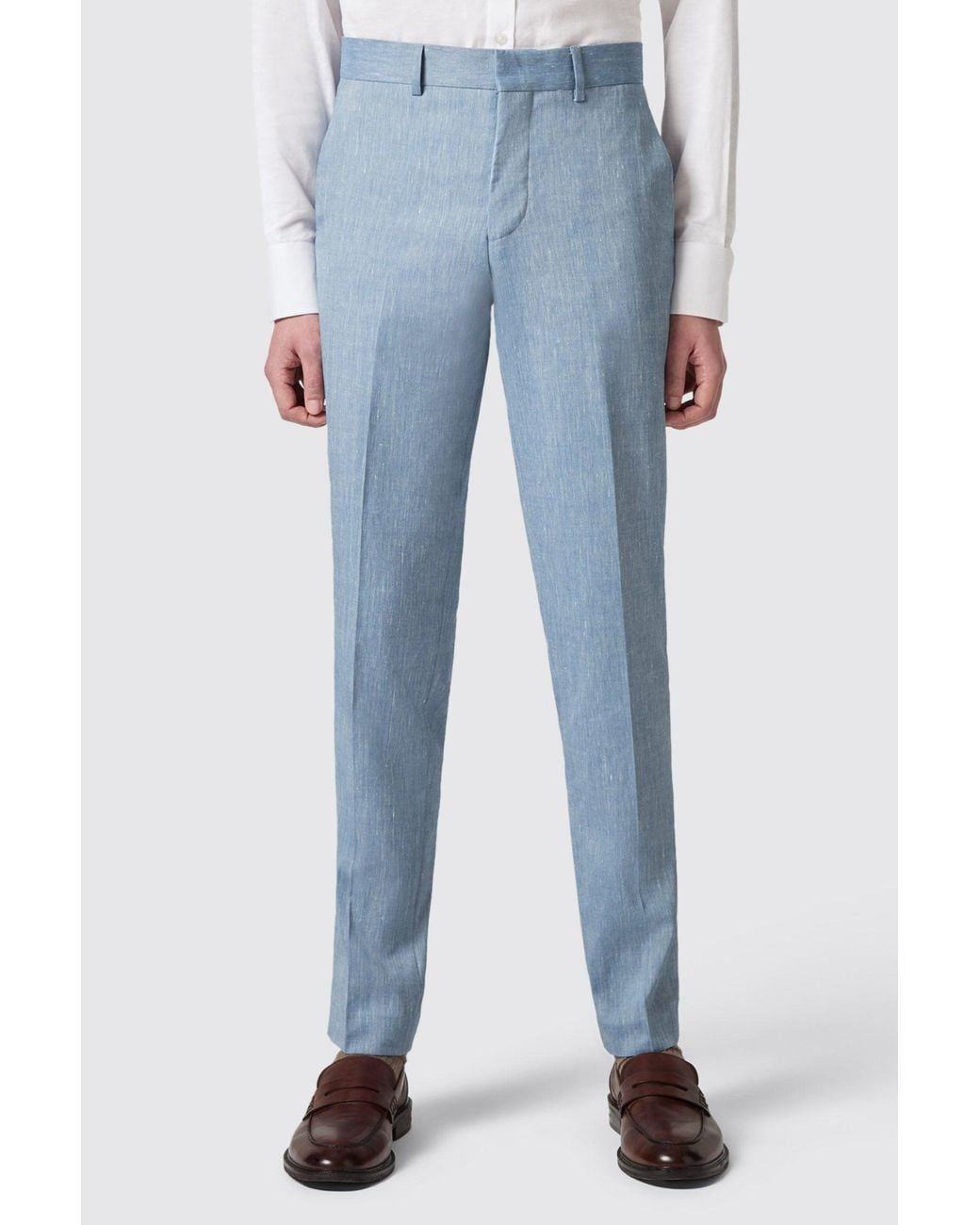 Shelby and Sons Blue Looten Slim Fit Linen Trousers for men