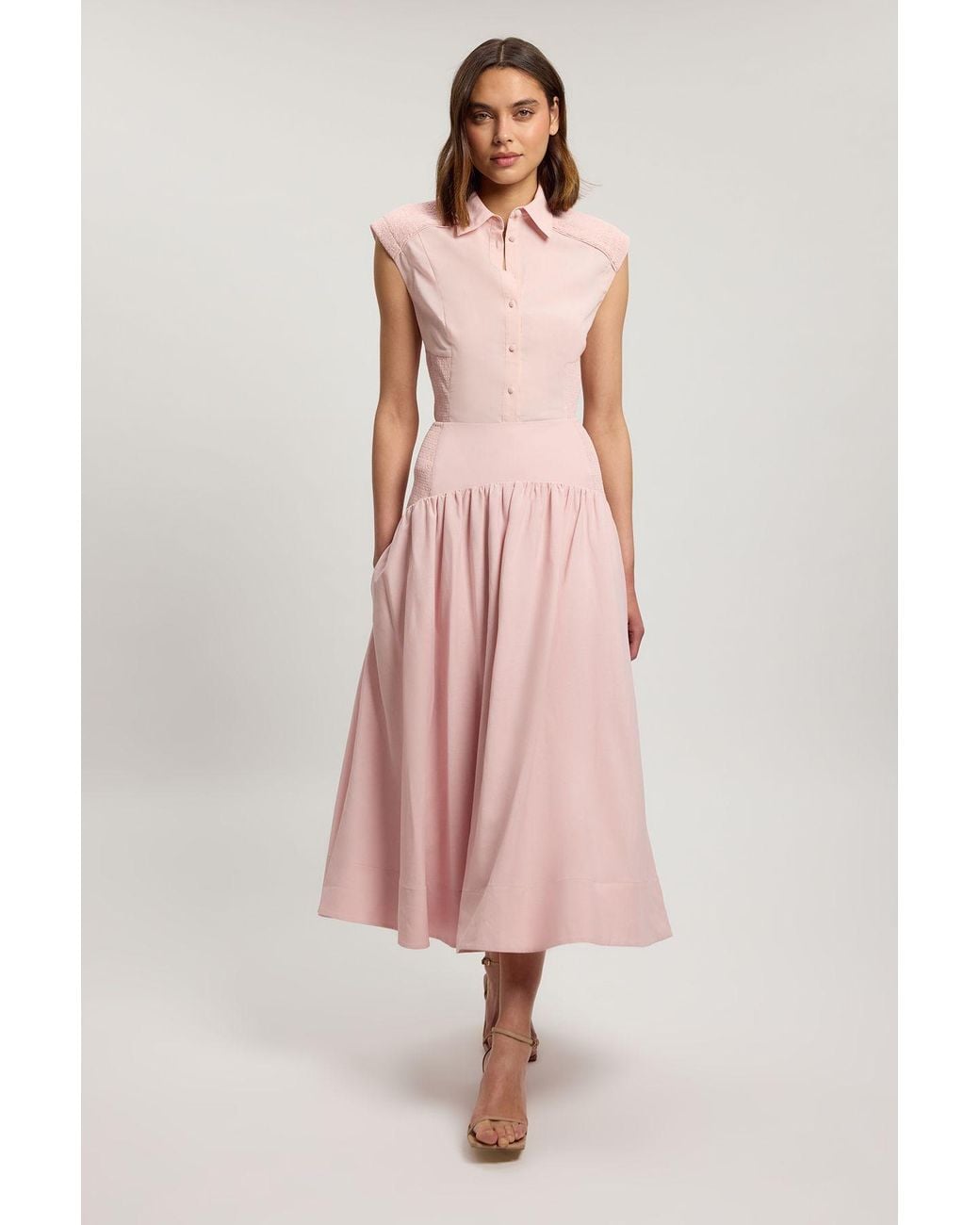 Karen Millen Pink Shirred Woven Maxi Skirt