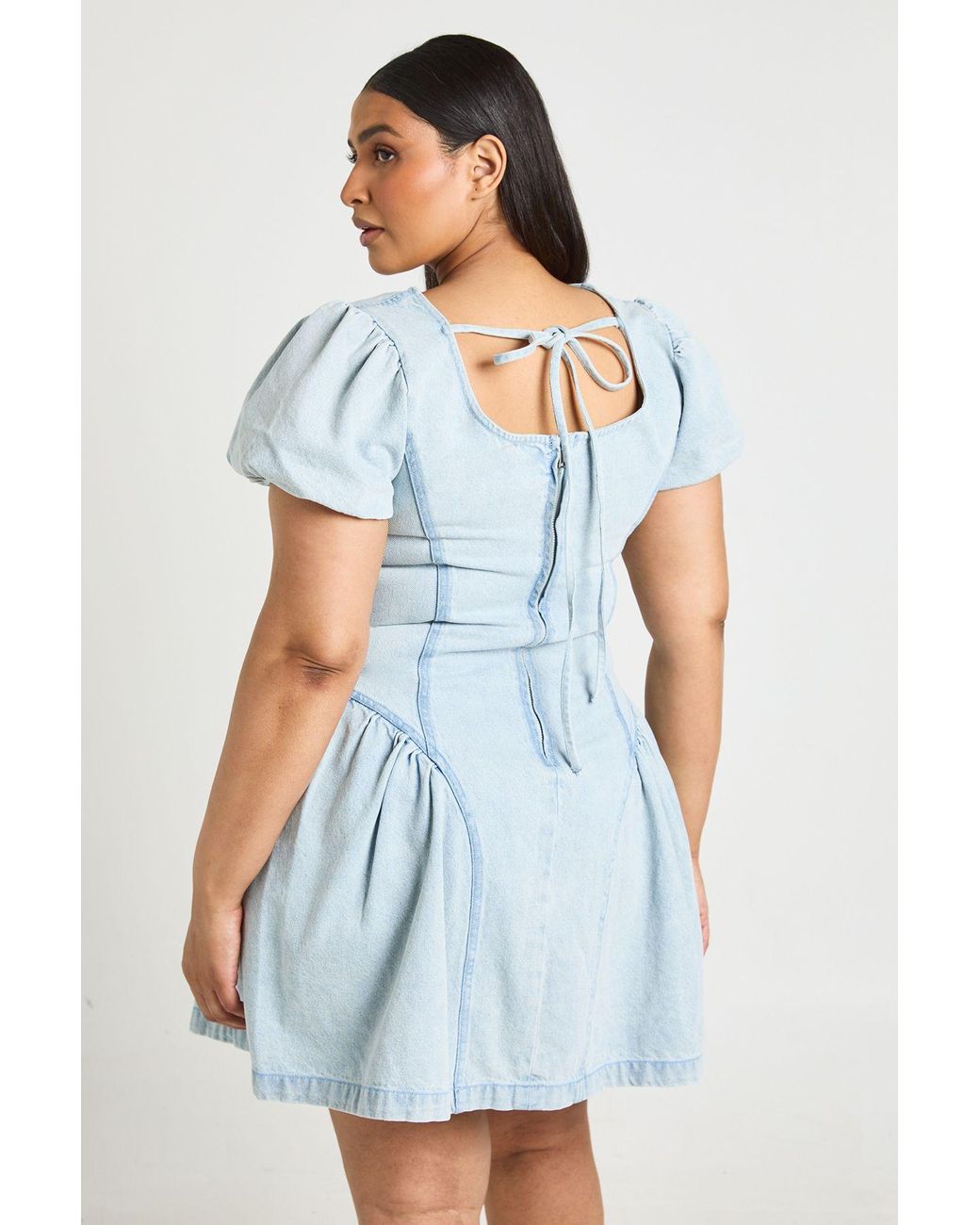 Boohoo Blue Plus Sleeve Denim Mini Dress