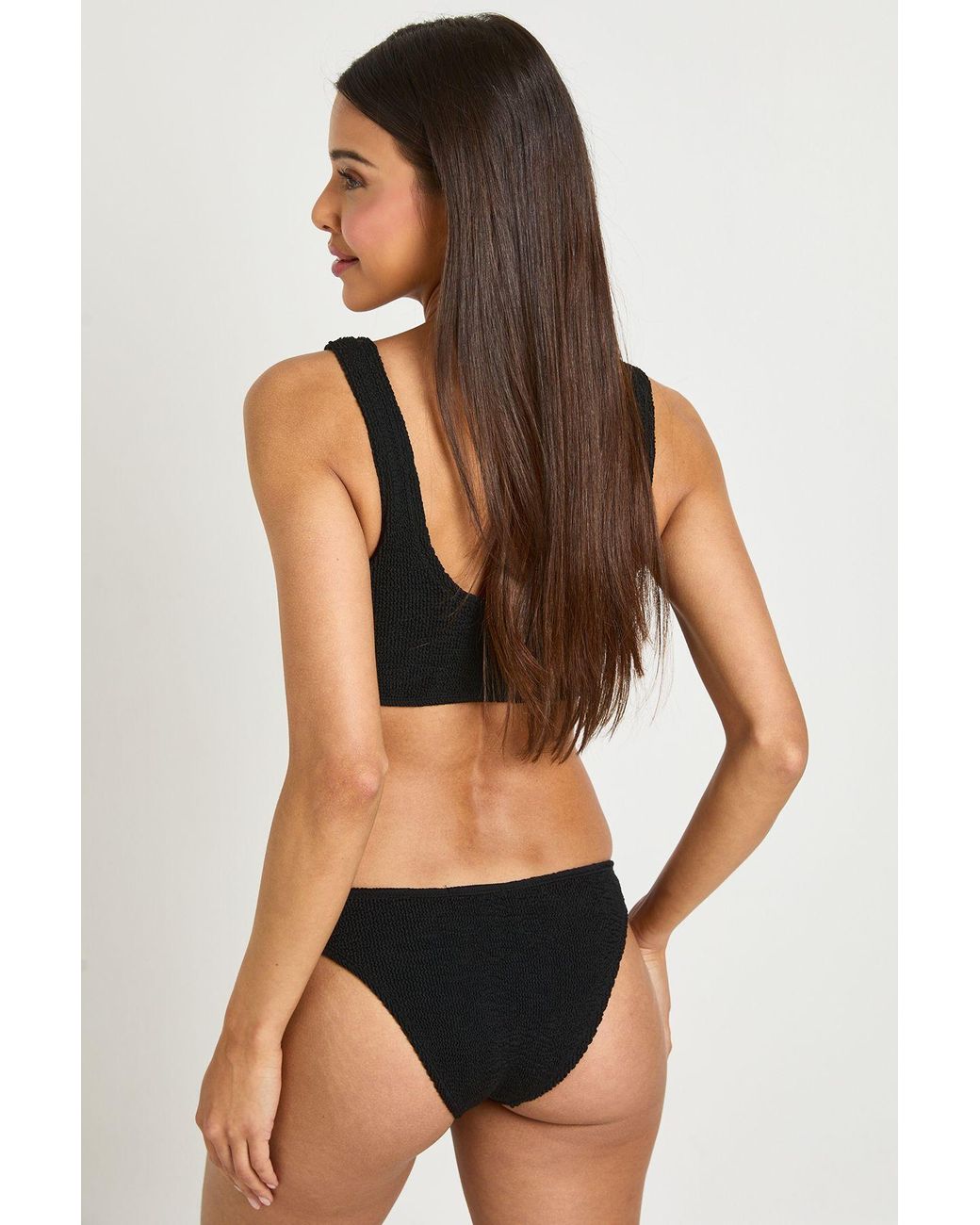 Boohoo Brown Premium Fits All Crinkle Solid Brief Bikini Bottom