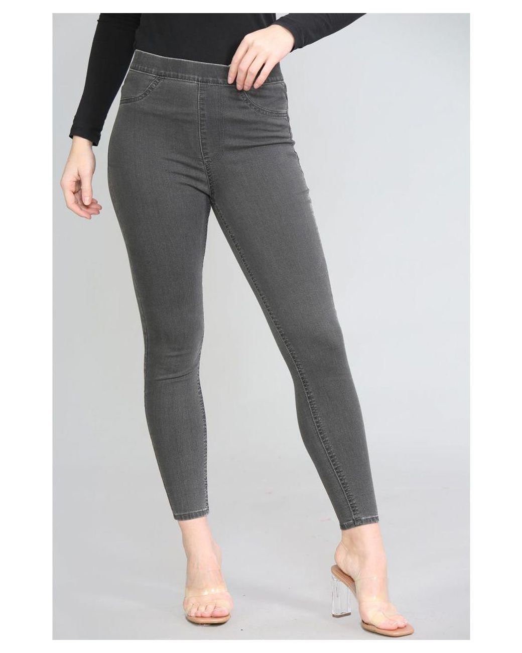 And High Waisted Jeggings Grey Cotton
