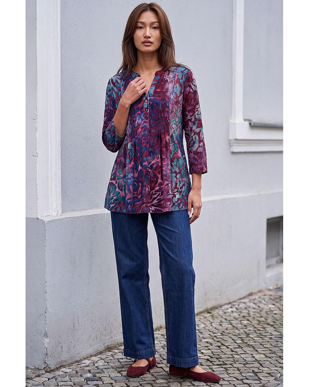 Roman Purple Textured Burnout Print Shirt