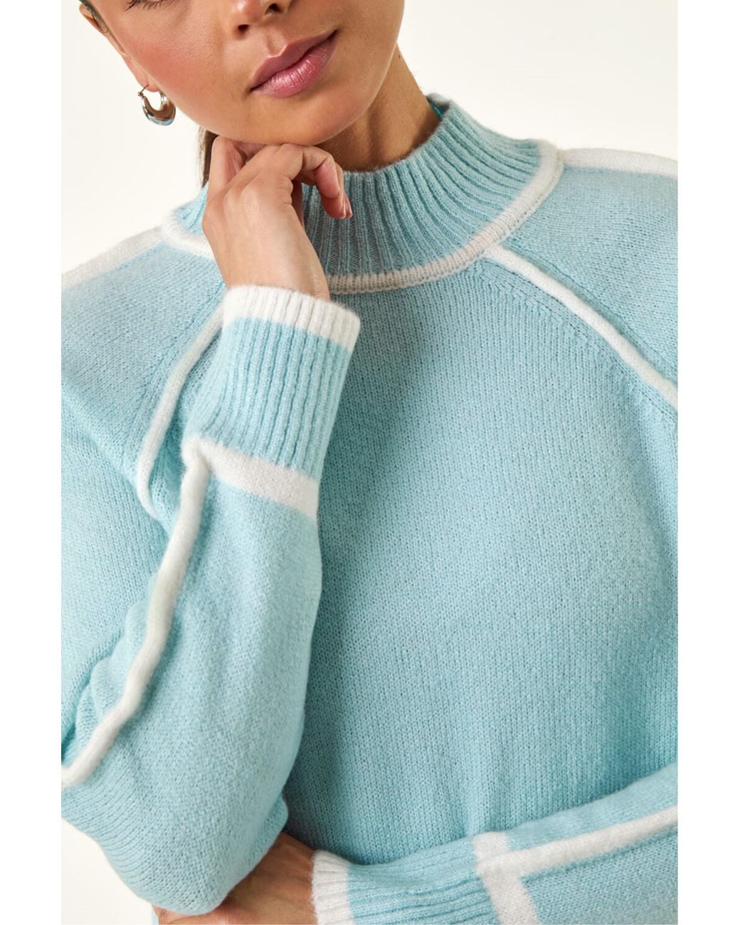 Roman Blue Petite Contrast Ribbed Knit Jumper