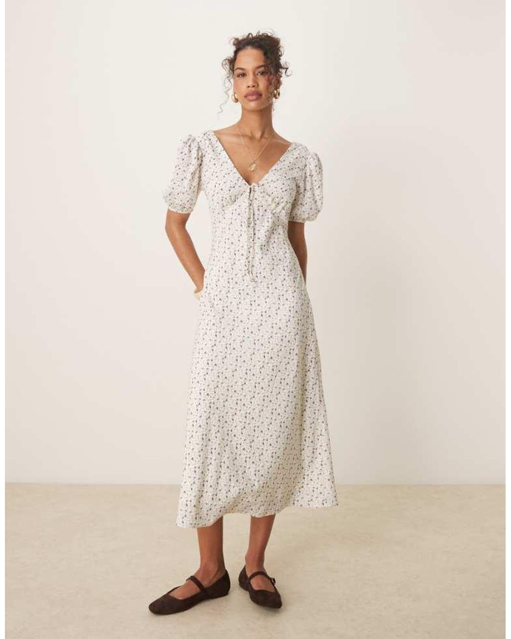 Glamorous Natural V Neck Tie Front Maxi Dress