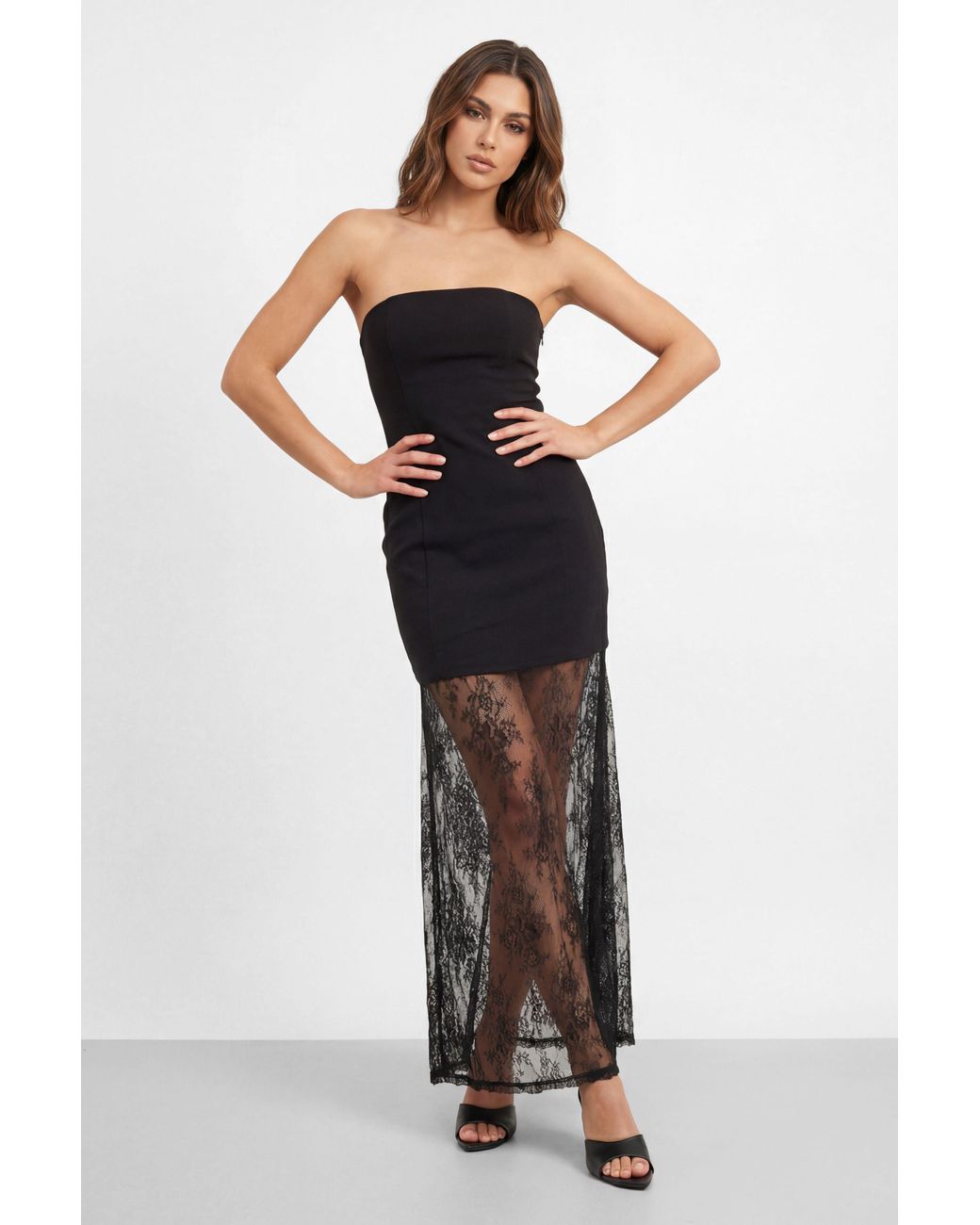 MissPap Black Bustier Lace Hem Maxi Dress