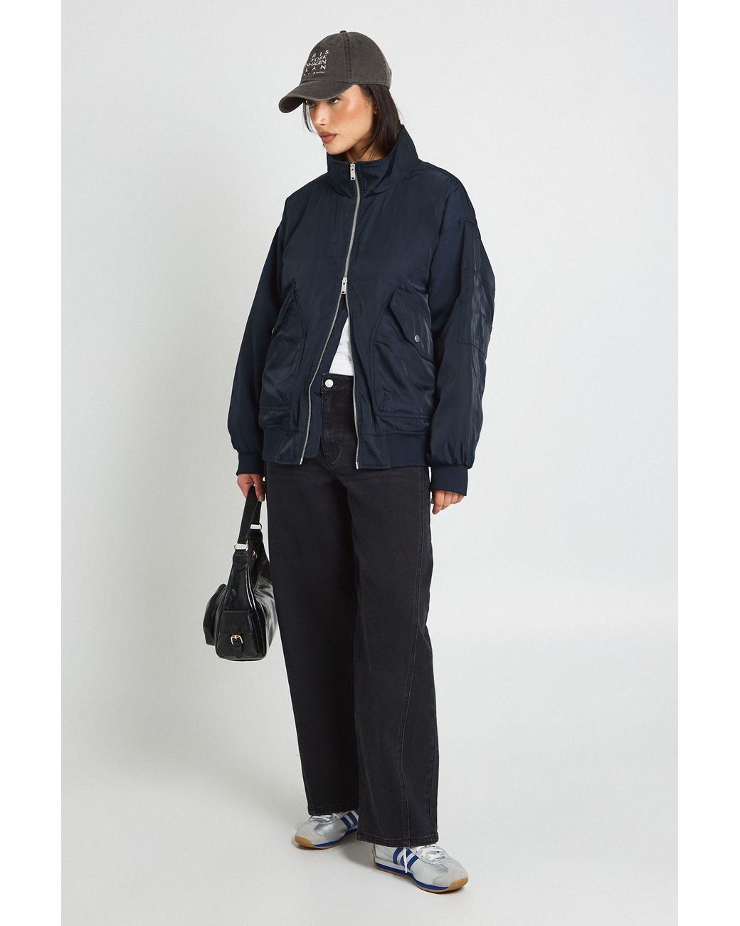 Boohoo Blue Collared Oversized Bomber Jacket