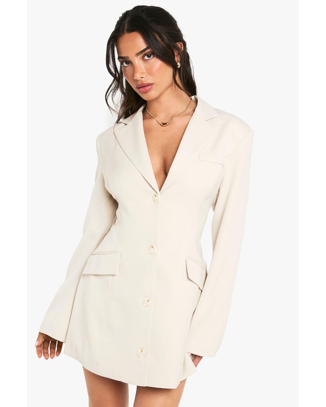 Boohoo White Petite Tailored Skater Dress