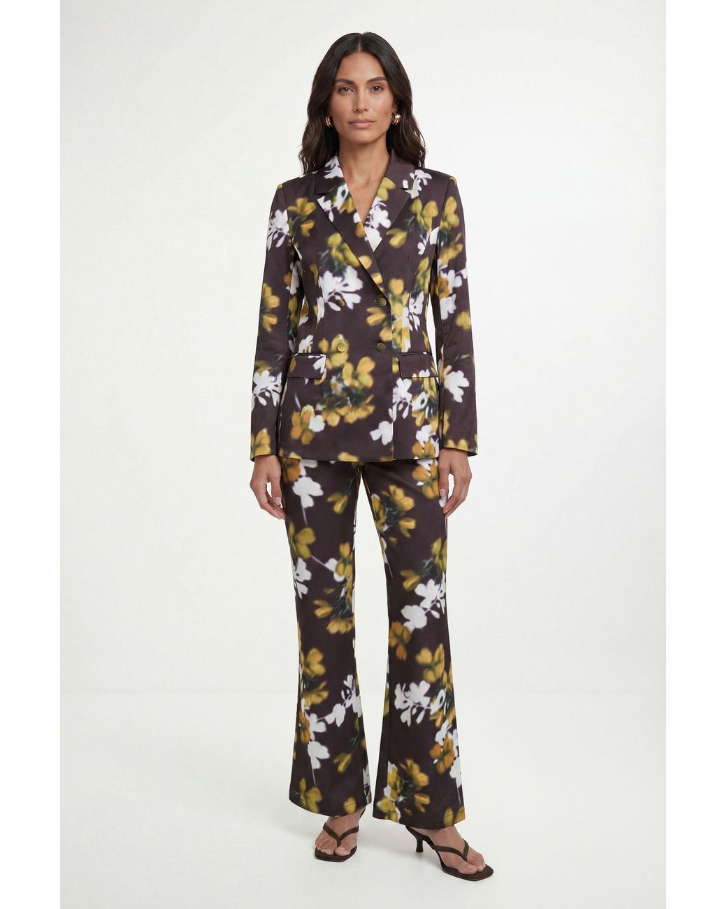 Wallis Black Satin Floral Wide Leg Trouser Co-Ord