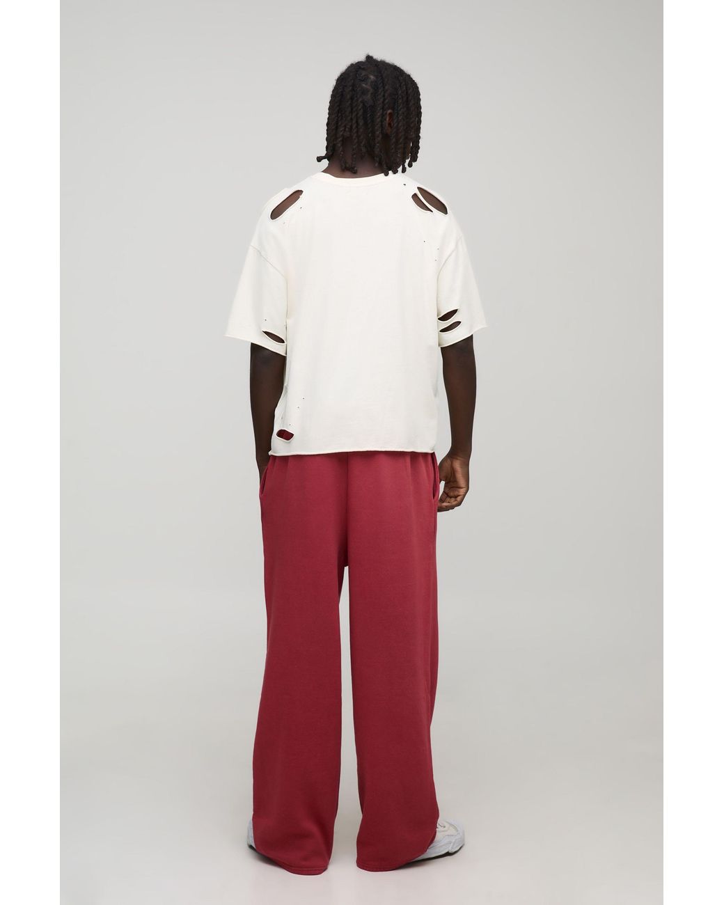 BoohooMAN Red Wide Leg Drop Crotch Washed Cross Diamante Joggers for men
