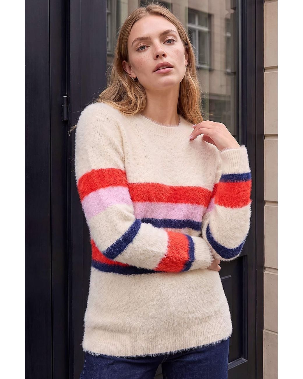 Roman Red Fluffy Stripe Knit Jumper