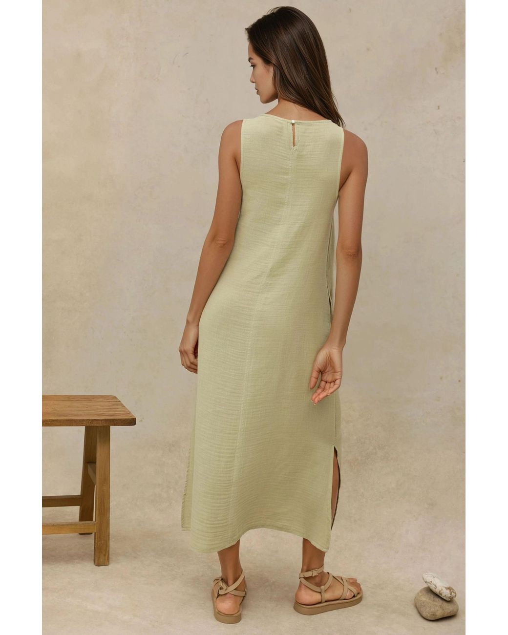 Hiccup Natural Textured Cotton Midi Beach Dress With Slit