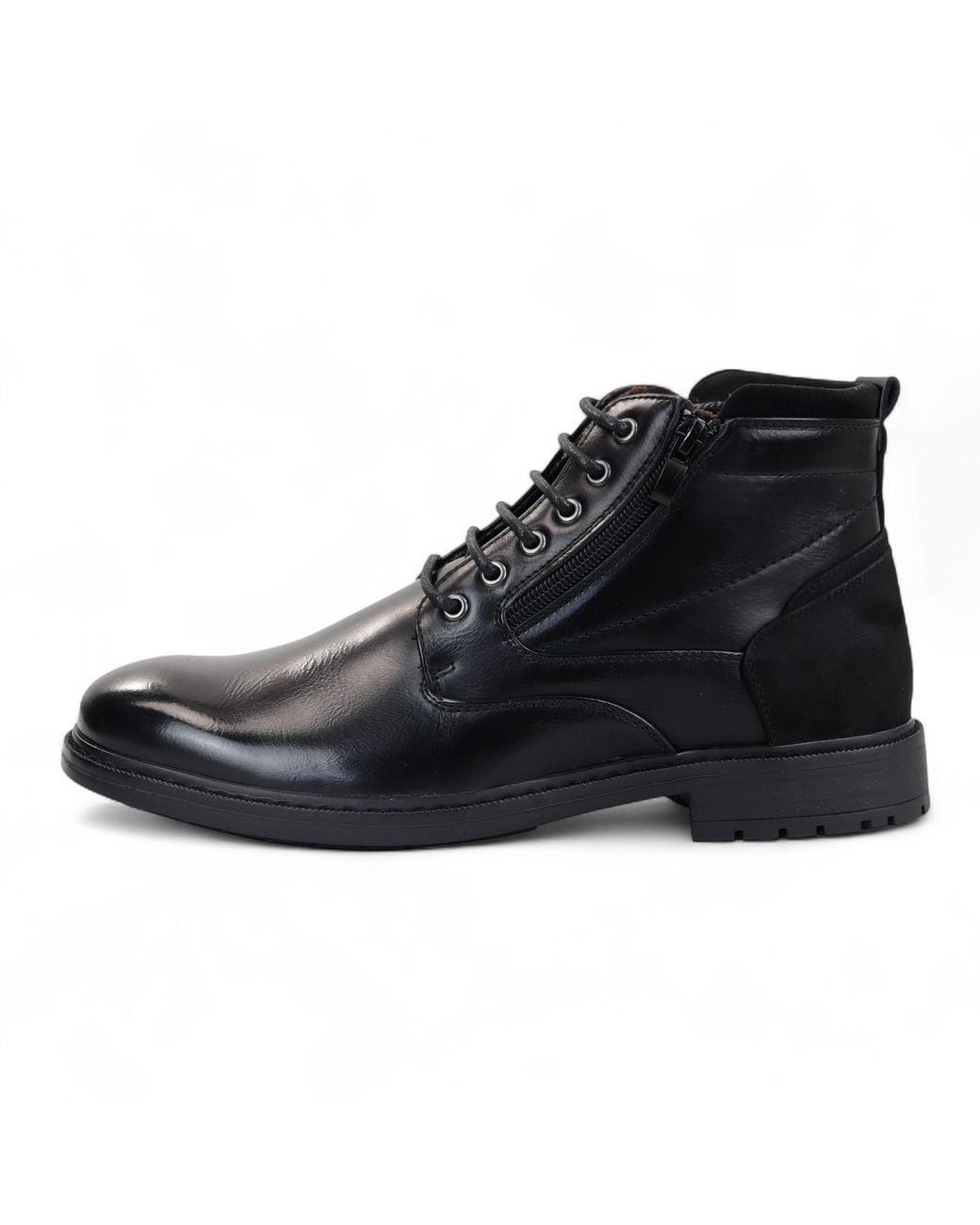 Infinity Leather Black Biker Lace-Up Ankle Boots Faux Leather for men
