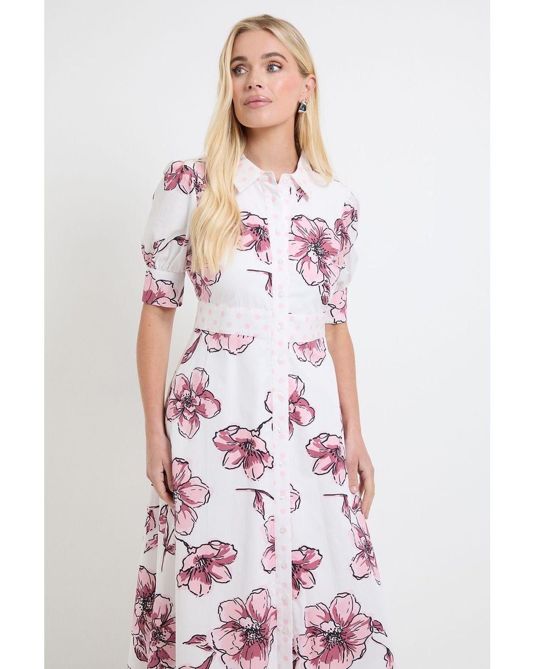 Wallis White Petite Summer Cotton Floral Shirt Dress